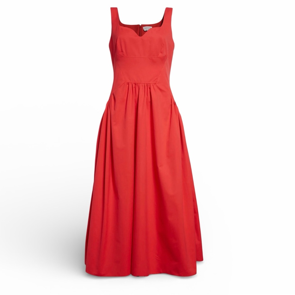 Alexander McQueen Red Midi Dress Cotton Poplin Sleeveless 2 Cocktail NWOT 🟡 - Picture 3 of 14